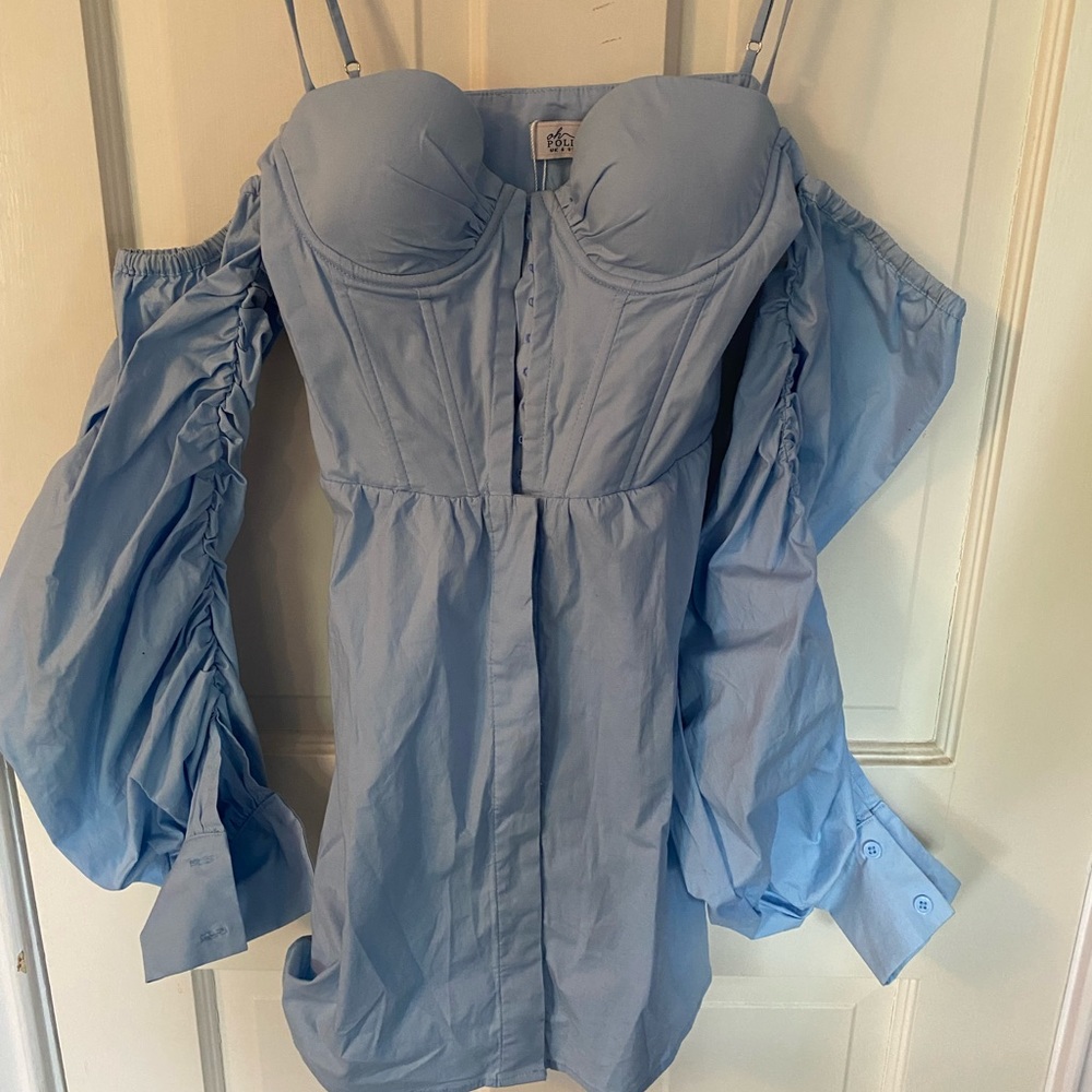 Oh Polly corset shirt dress in pastel blue
